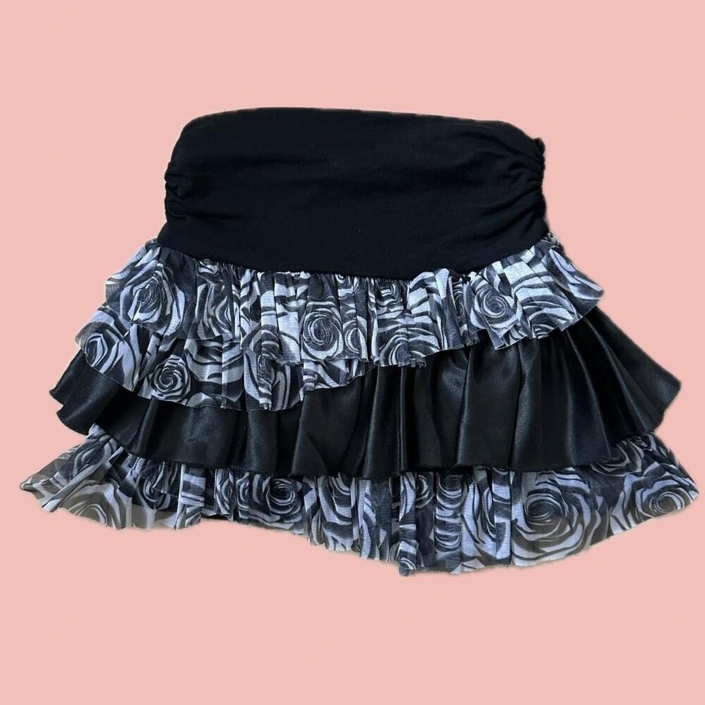 Rue21 ultra mini skirtstretcht iered mesh + satin-like ruffles